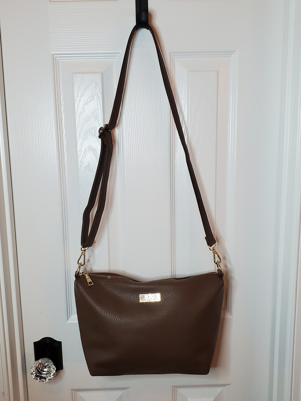 BCBG Paris Brown Pebbled Faux Leather Crossbody Bag Gold Hardware Purse